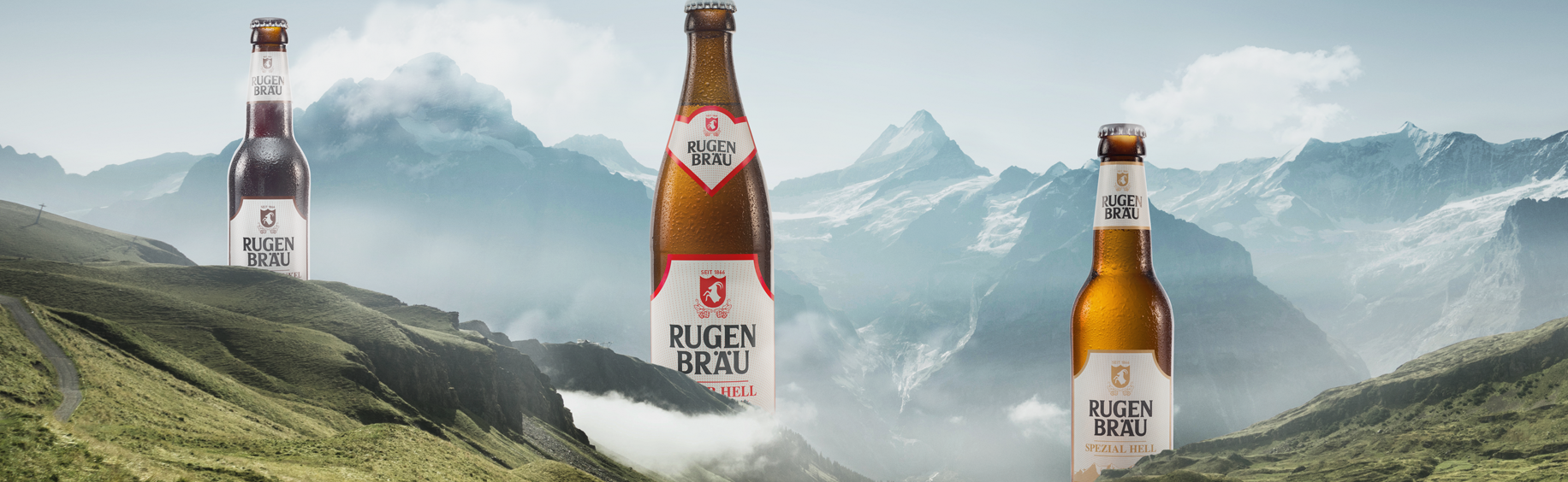 Rugenbräu beer in the mountains of the Bernese Oberland